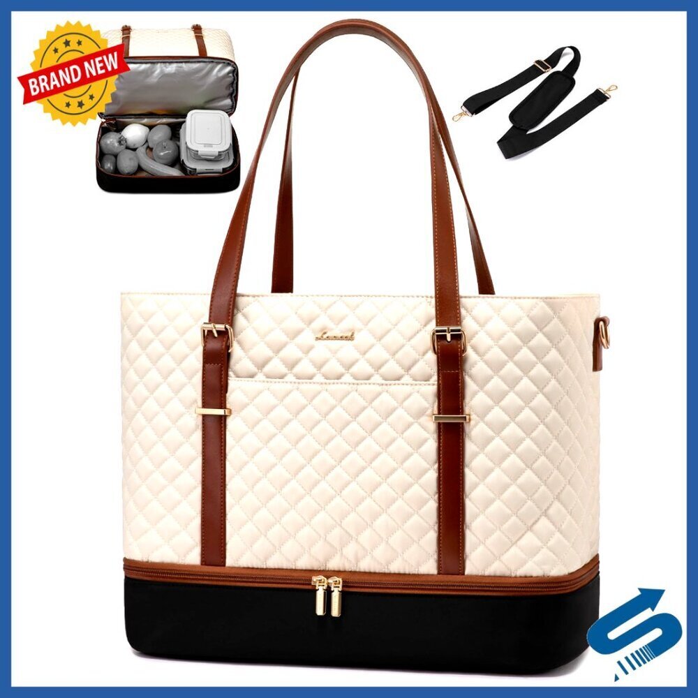 Laptop Tote Bag with Insulated Lunch Compartment and Cup Holder Lightweight